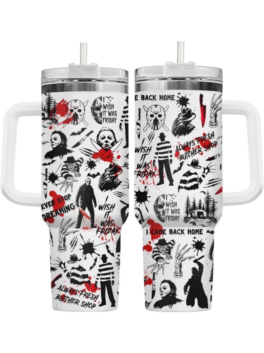 34 oz Scary Movie Slasher Tumbler with Handle - Perfect Spooky Gift for Horror